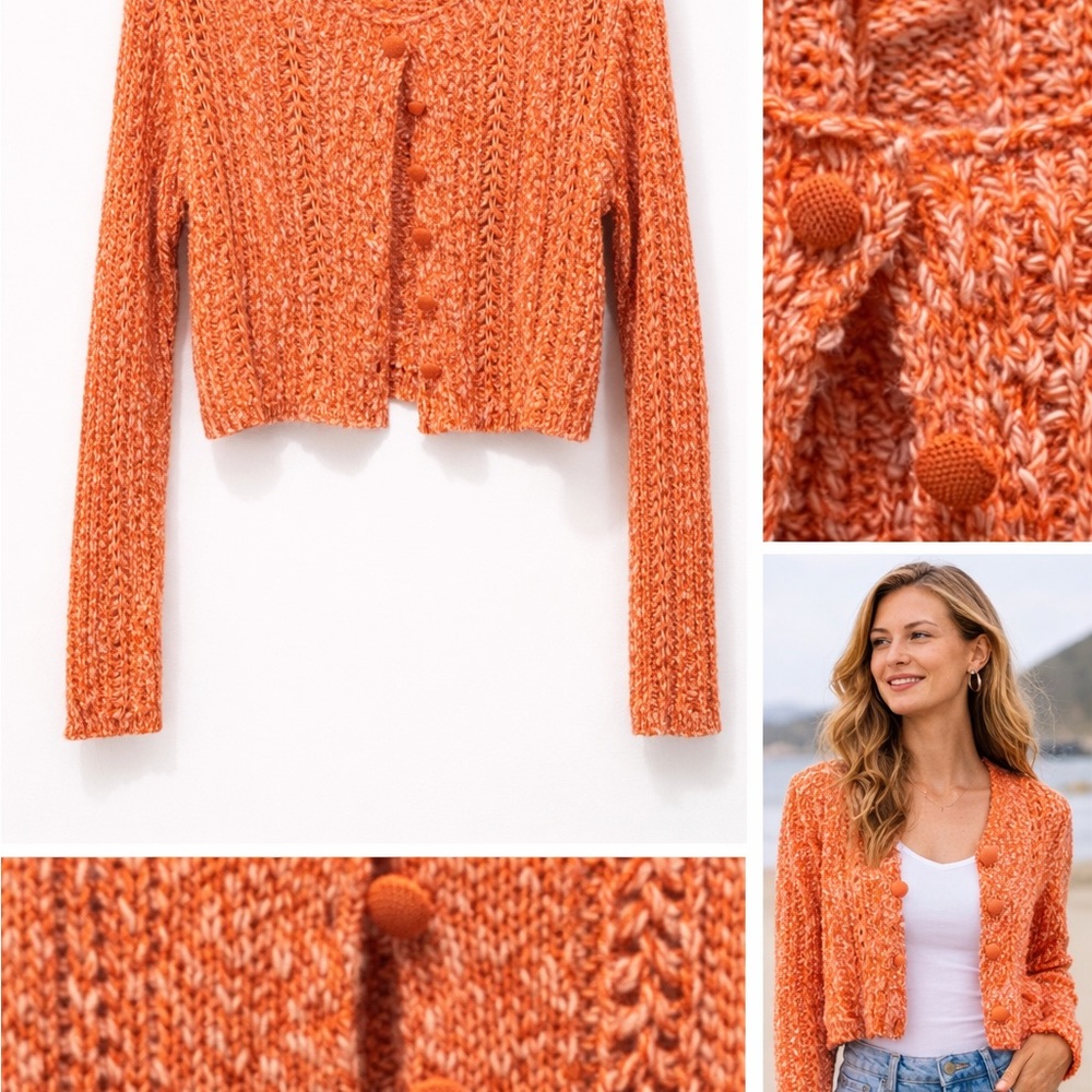 Deluc Coral Cropped Boho Knit Cardigan - Picture 2 of 6